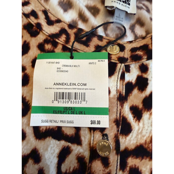 NWT Women's Anne Klein Leopard Print Blouse L Brown Black - Picture 6 of 12